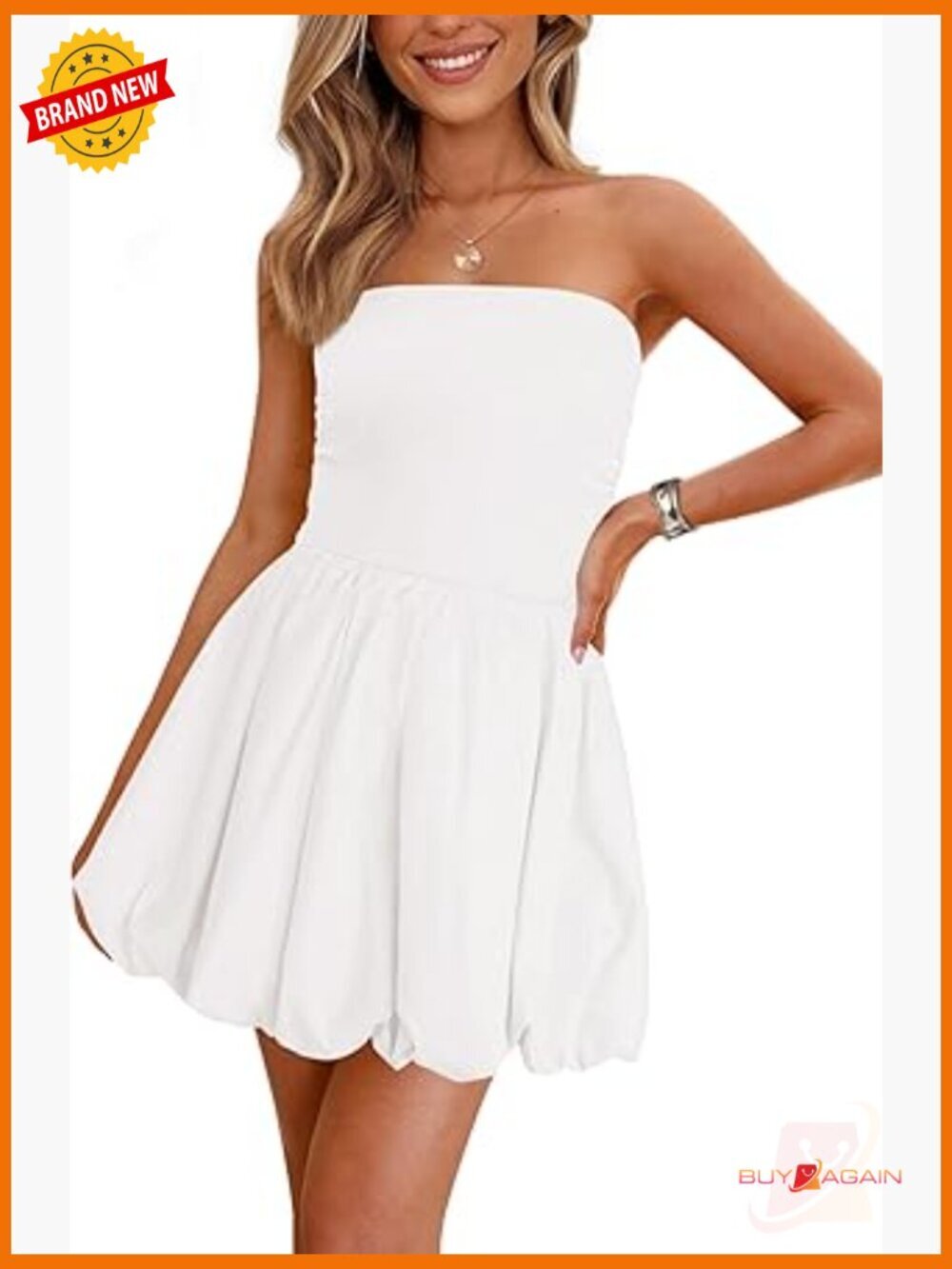 Strapless Bubble Mini Dress Smocked Back Casual Summer